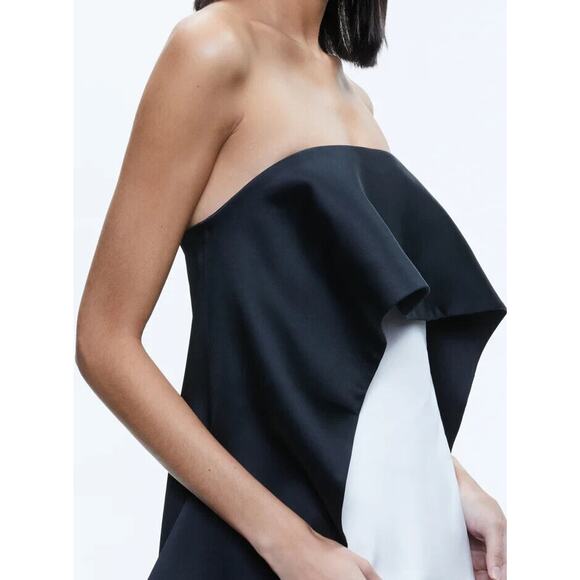 $895 ALICE AND OLIVIA THEDA STRAPLESS HIGH LOW BLACK WHITE DRESS 8 - Picture 3 of 6